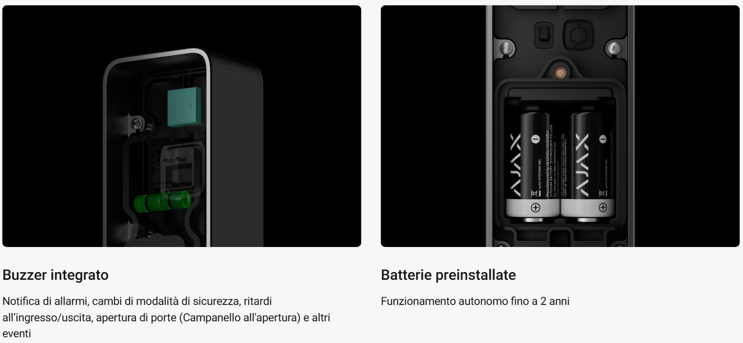 Ajax - Tastiera wireless che supporta l'autenticazione tramite Pass, Tag, smartphone e codici. Per uso in ambienti esterni e interni. - KeyPad Outdoor Jeweller