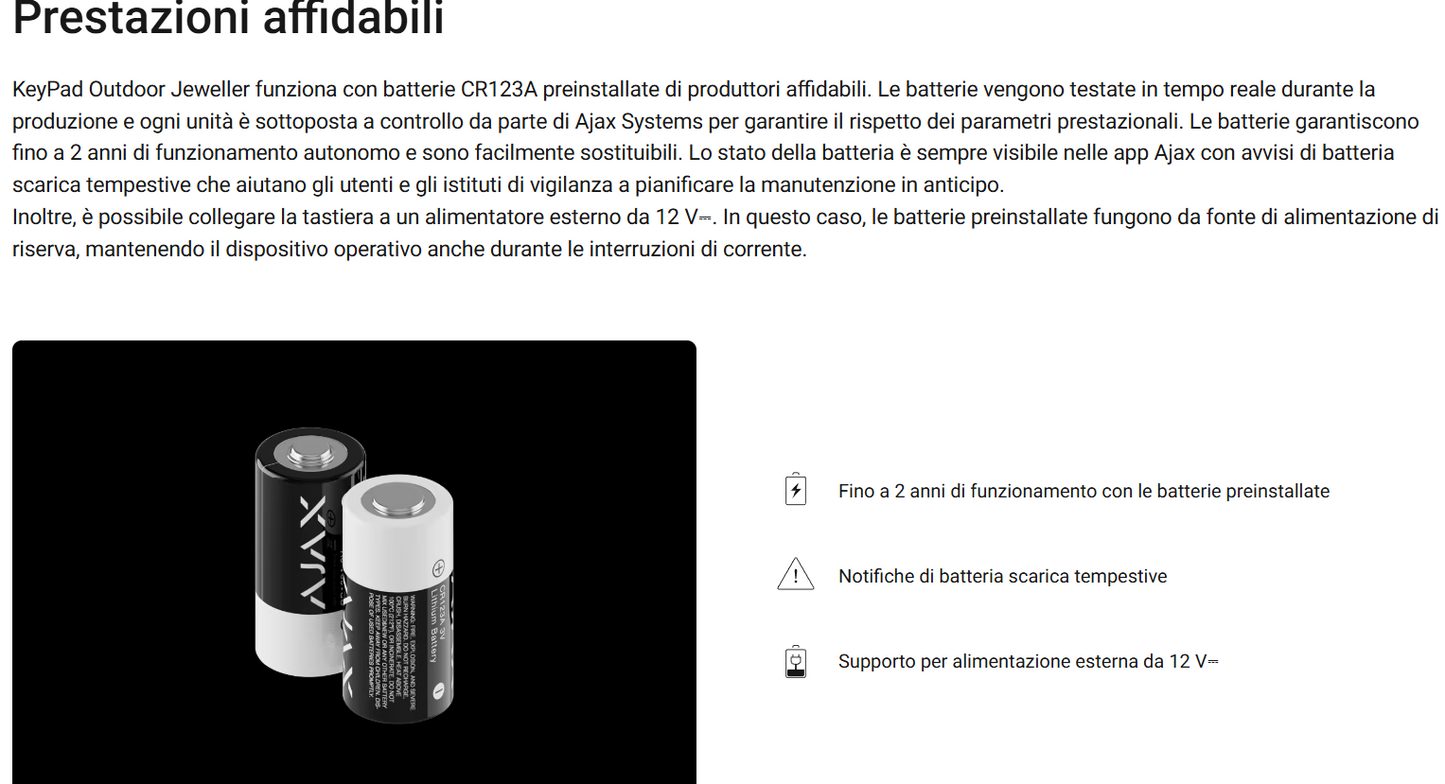 Ajax - Tastiera wireless che supporta l'autenticazione tramite Pass, Tag, smartphone e codici. Per uso in ambienti esterni e interni. - KeyPad Outdoor Jeweller