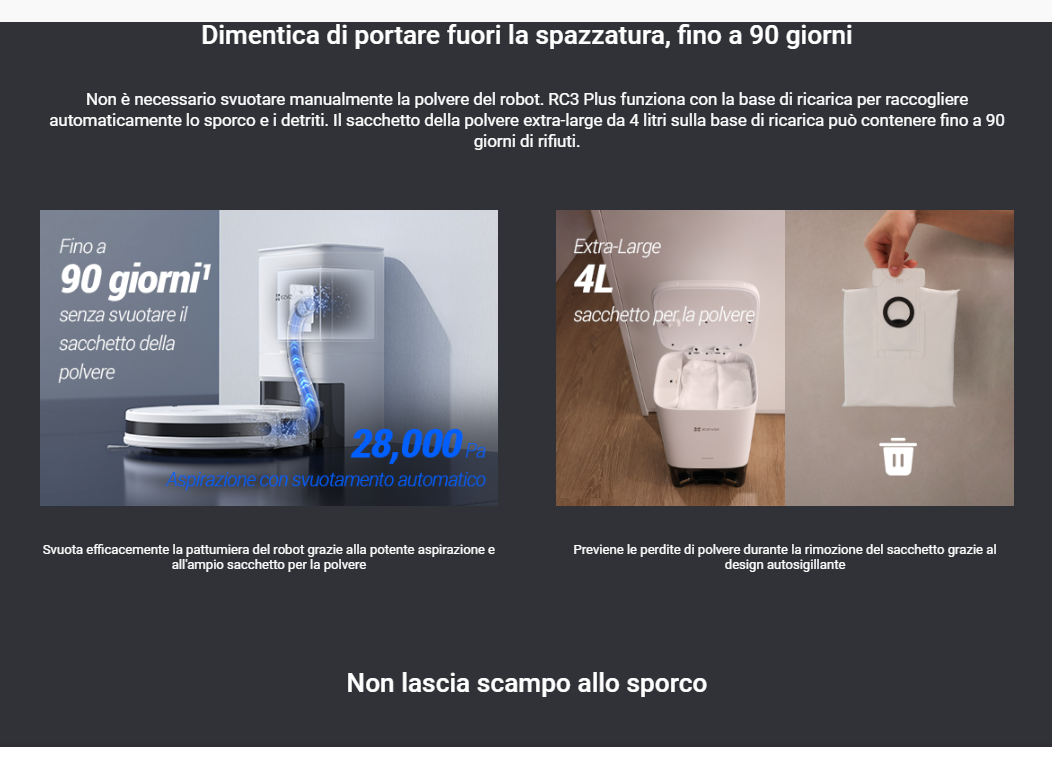 -🔥 Offerta a tempo – 182,99€ - valida fino al 26/02/26 al CHECKOUT - EZVIZ -RC3 Plus - Robot Aspirapolvere con Base a Svuotamento Automatico Polvere
