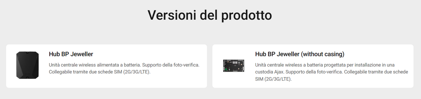 Ajax - Hub BP Jeweller - Unità centrale wireless alimentata a batteria. 149623.263.BL1 - 149624.263.WH1