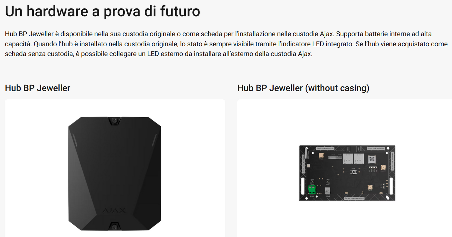 Ajax - Hub BP Jeweller - Unità centrale wireless alimentata a batteria. 149623.263.BL1 - 149624.263.WH1