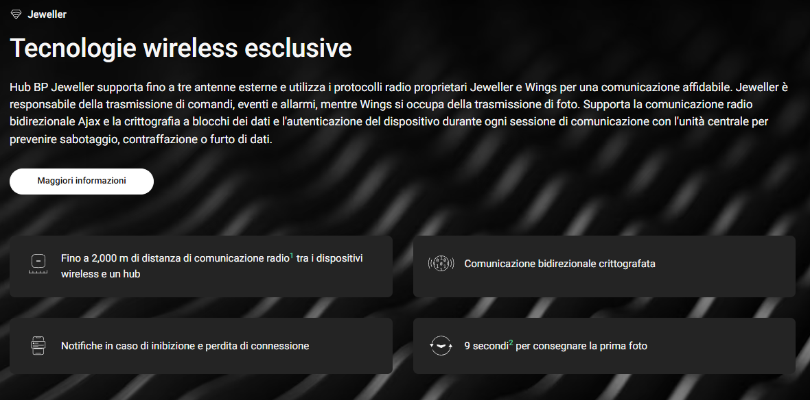 Ajax - Hub BP Jeweller - Unità centrale wireless alimentata a batteria. 149623.263.BL1 - 149624.263.WH1