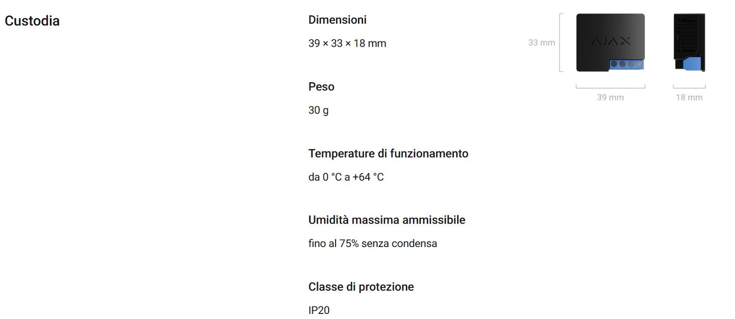 Ajax - WallSwitch Jeweller - Relè di potenza wireless per controllare l'alimentazione a 110/230 V~ da remoto 38189.13.BL1