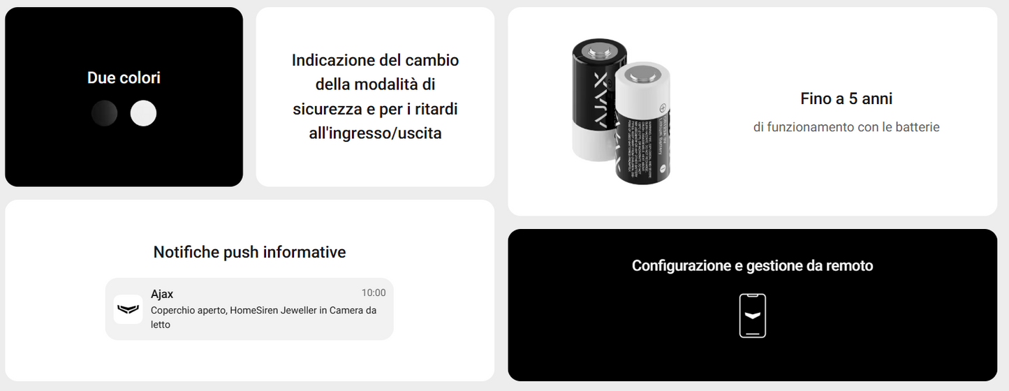 Ajax - Sirena wireless con connettore LED (HomeSiren Jeweller) 38110.11.BL1/38111.11.WH1