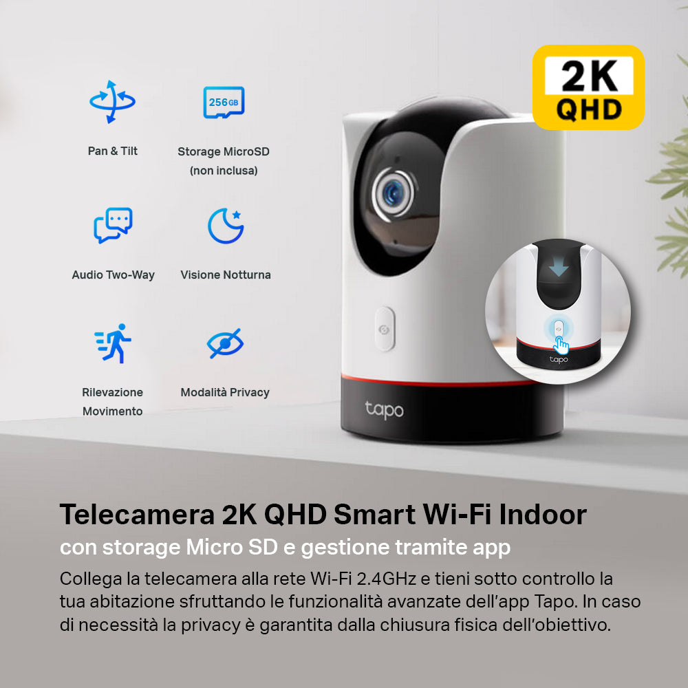 Tapo C225 Telecamera Wi-Fi Interno 2K 4MP, 360° Visuale, Rilevazione e Notifiche Smart AI