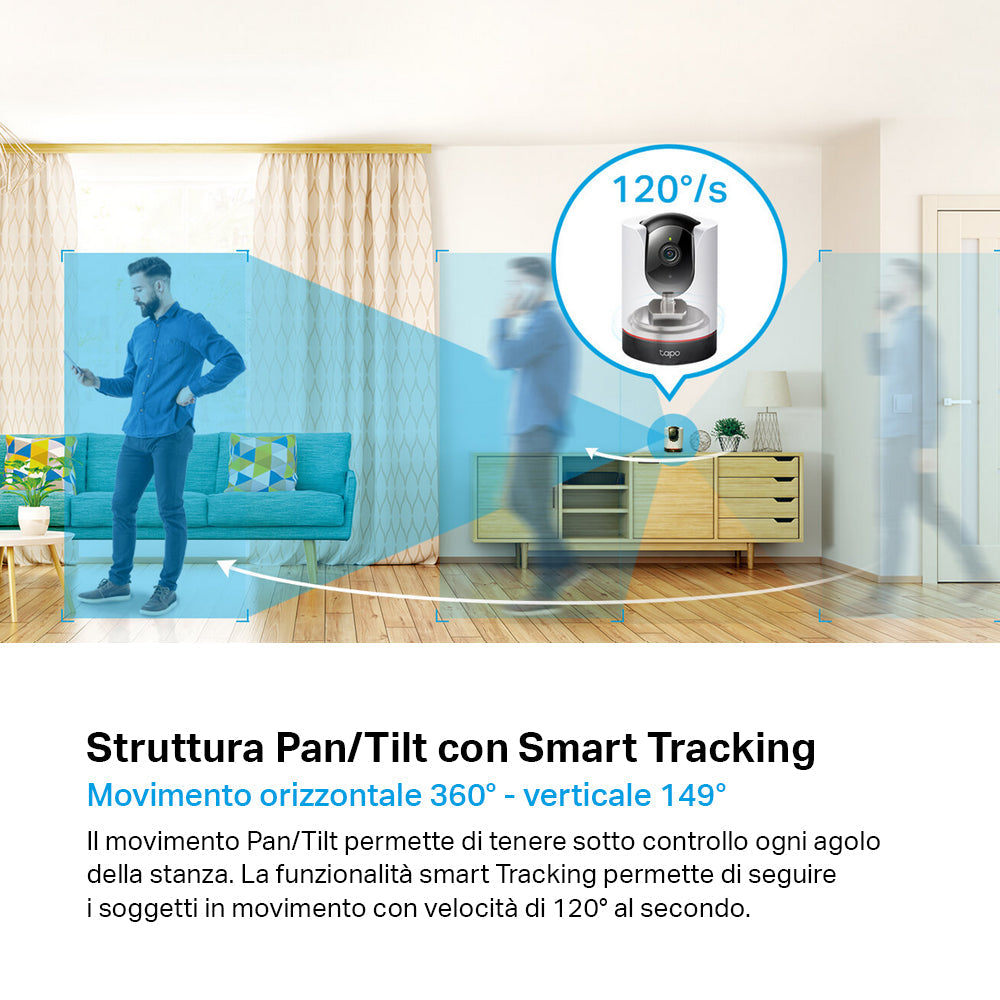 Tapo C225 Telecamera Wi-Fi Interno 2K 4MP, 360° Visuale, Rilevazione e Notifiche Smart AI