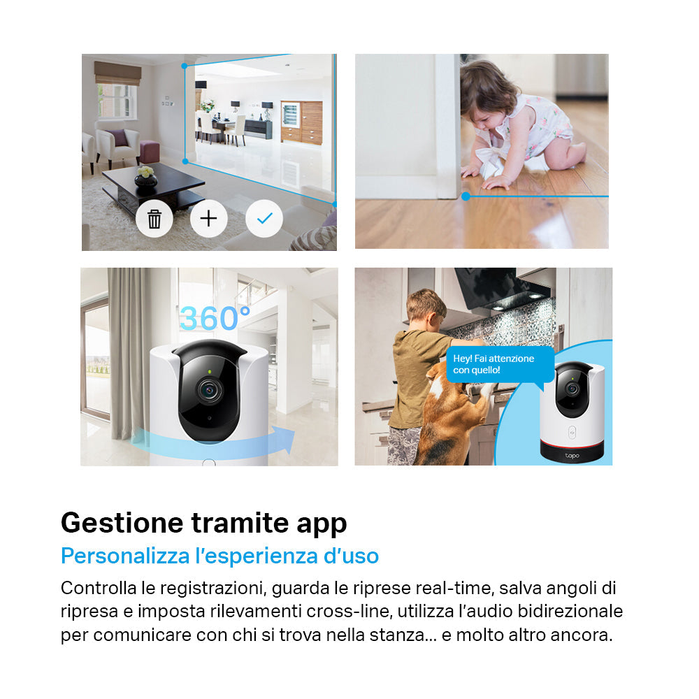 Tapo C225 Telecamera Wi-Fi Interno 2K 4MP, 360° Visuale, Rilevazione e Notifiche Smart AI