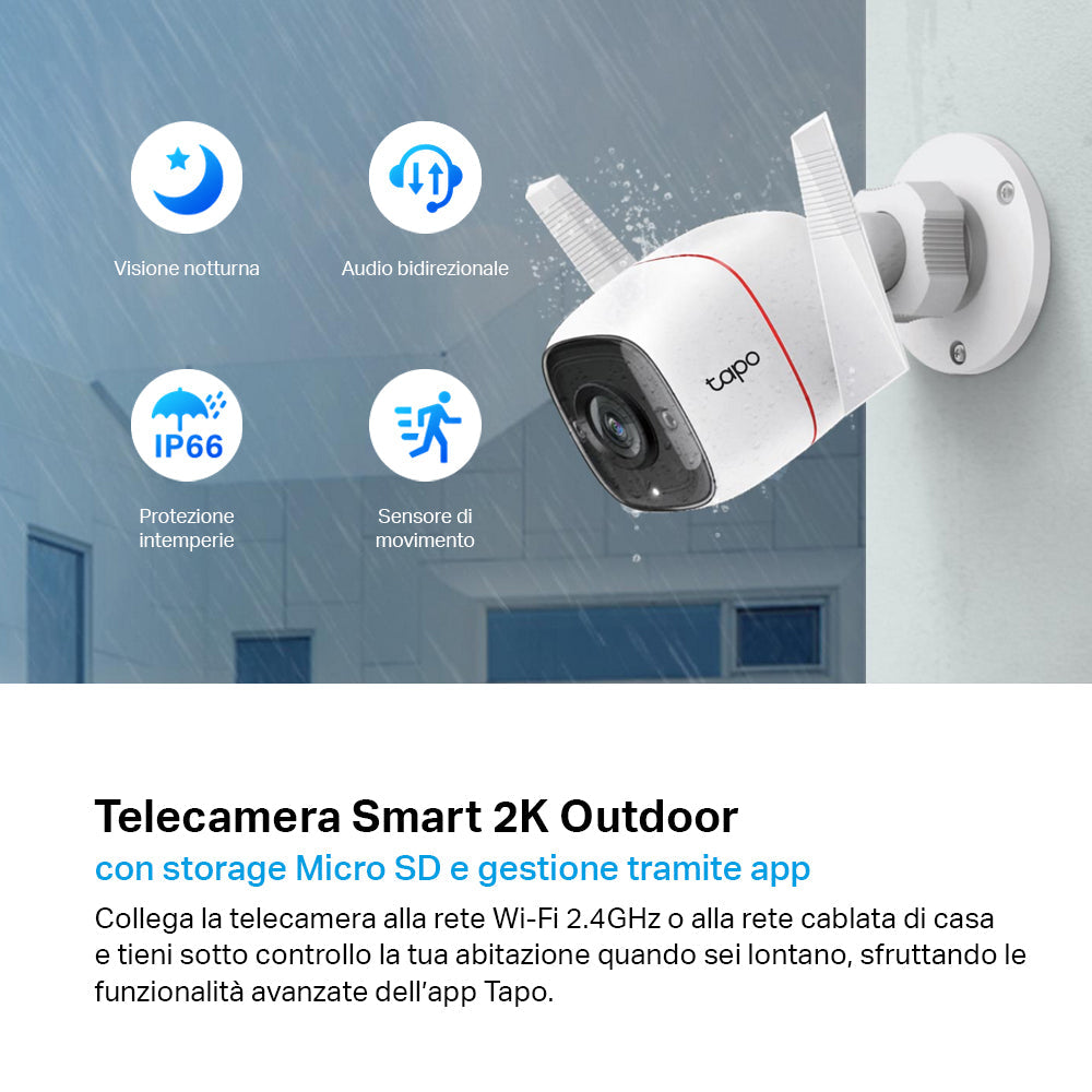Tapo C310 Telecamera Wi-Fi Esterno 2K 3MP, Visione Notturna, Wi-Fi/Ethernet, ⚠️Non a batteria