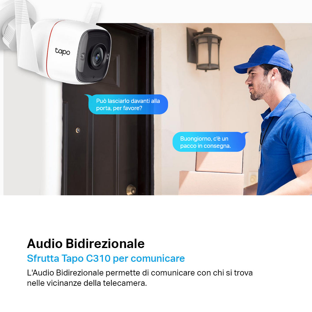 Tapo C310 Telecamera Wi-Fi Esterno 2K 3MP, Visione Notturna, Wi-Fi/Ethernet, ⚠️Non a batteria