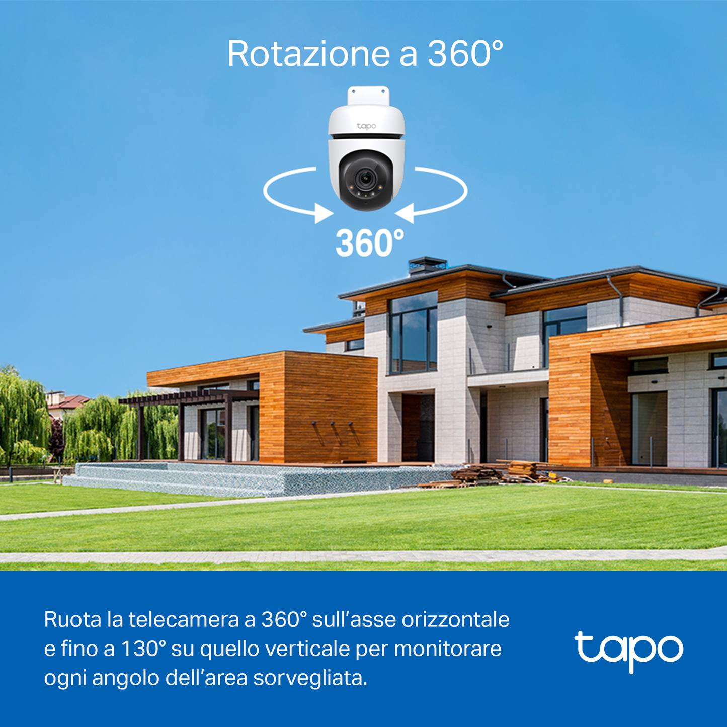 Tapo C510W Telecamera Wi-Fi Esterno 2K 3MP, 360° Visuale, Visione Notturna a Colori, ⚠️Non a batteria