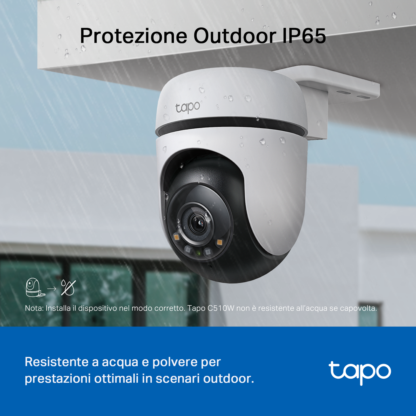 Tapo C510W Telecamera Wi-Fi Esterno 2K 3MP, 360° Visuale, Visione Notturna a Colori, ⚠️Non a batteria
