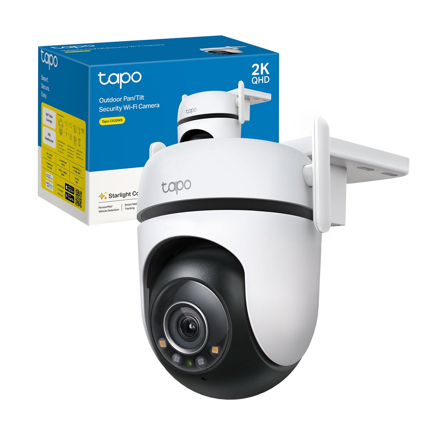 Tapo C520WS Telecamera Wi-Fi Esterno 2K 4MP, 360° Visuale, Visione Notturna a Colori Starlight, Wi-Fi/Ethernet, ⚠️Non a batteria