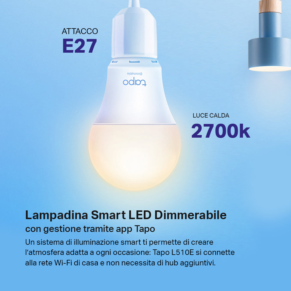 Tapo L510E Lampadina LED Smart Wi-Fi Dimmerabile 2700K E27, Controllo Vocale con Alexa