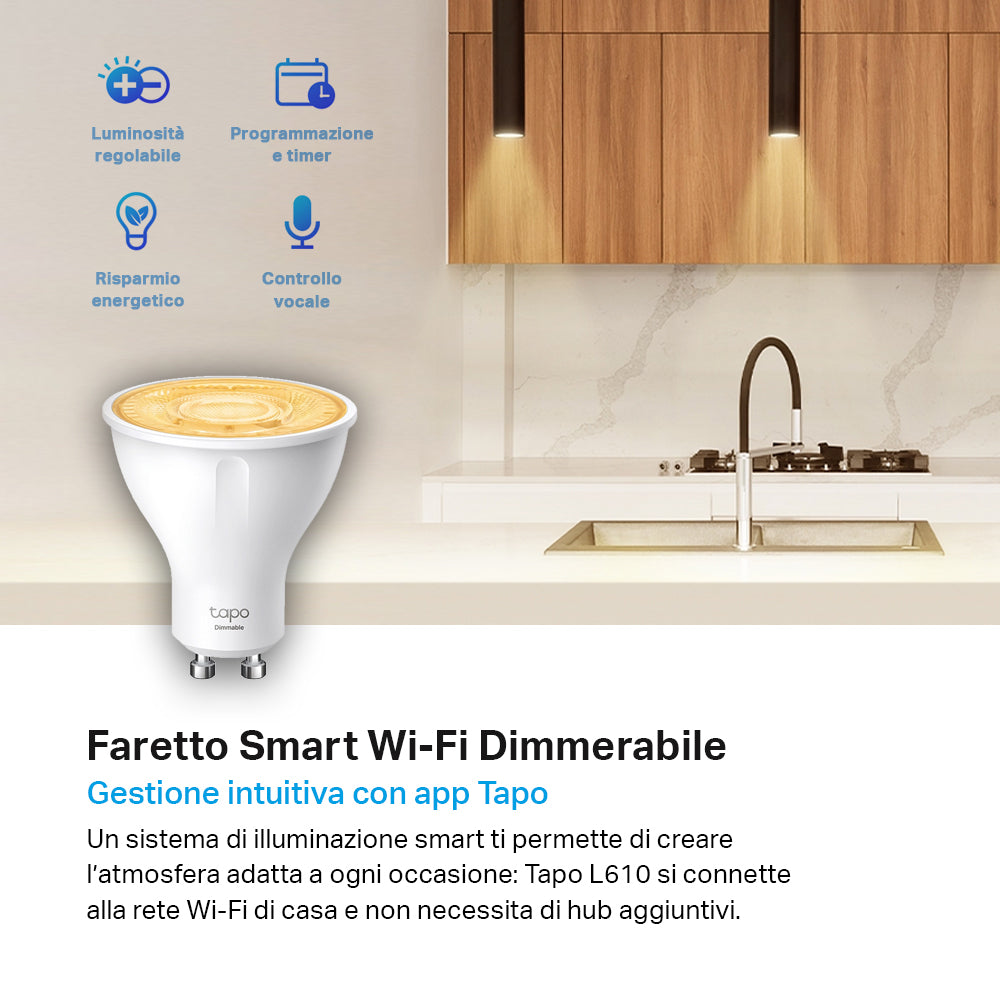 Tapo L610 Faretto LED Smart Wi-Fi Dimmerabile GU10, Controllo Vocale con Alexa