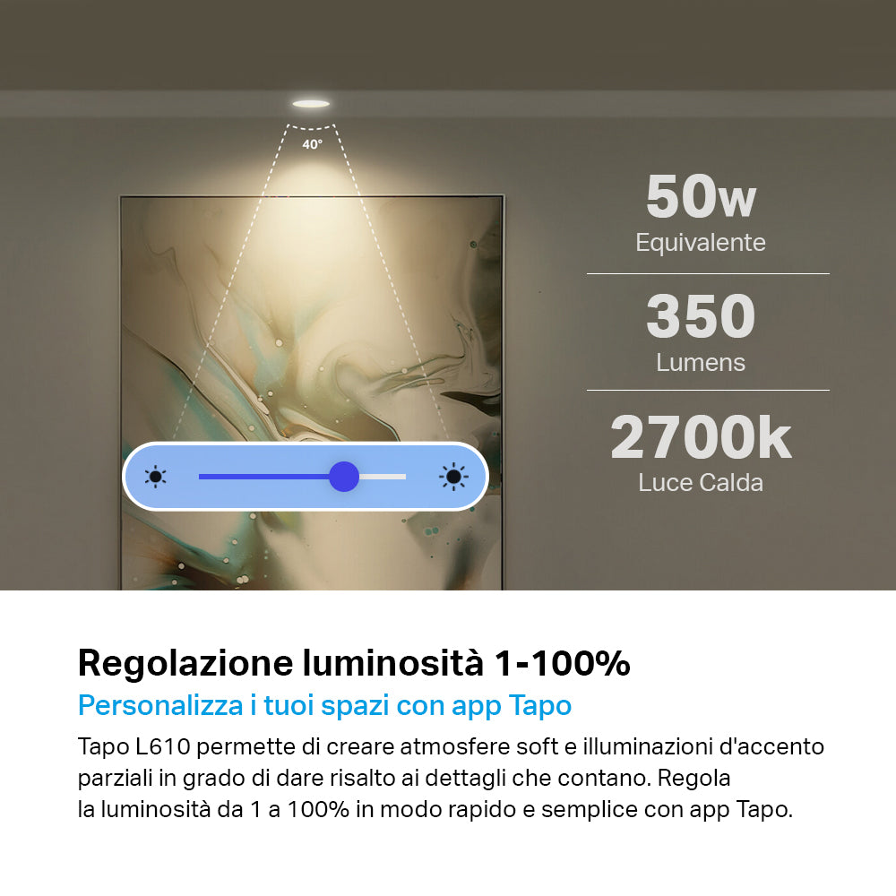 Tapo L610 Faretto LED Smart Wi-Fi Dimmerabile GU10, Controllo Vocale con Alexa