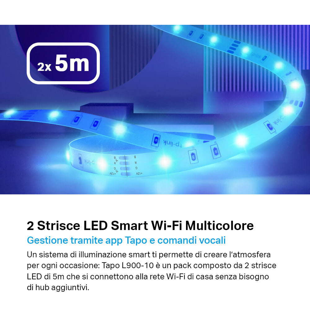 Tapo L900-10 Striscia LED Smart Wi-Fi Multicolore 2x5m, Controllo Vocale con Alexa