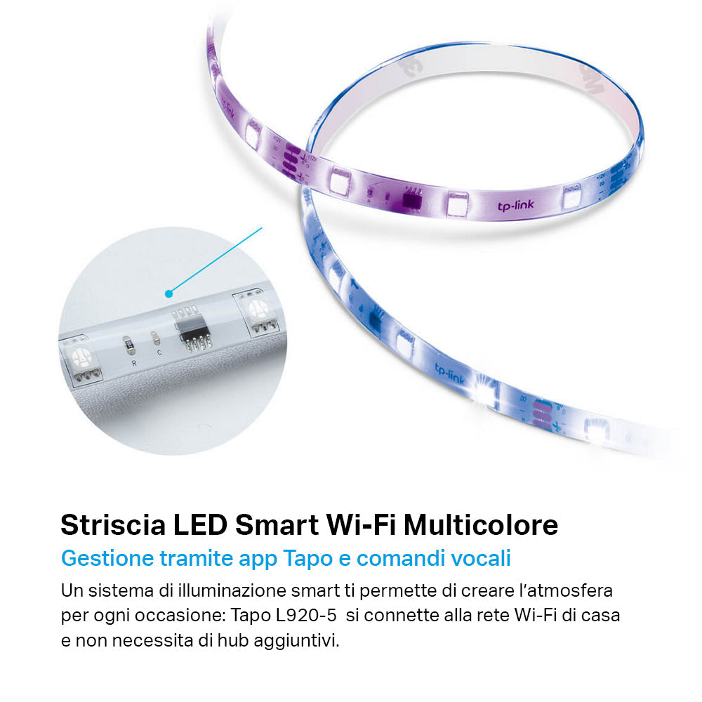 Tapo L920-5 Striscia LED Smart Wi-Fi Multicolore 5m, Zone Colore, Rivestimento Esterno, Controllo Vocale con Alexa