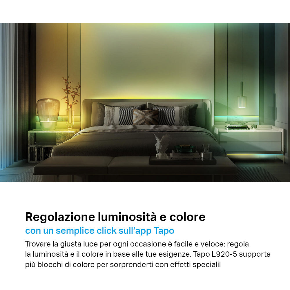 Tapo L920-5 Striscia LED Smart Wi-Fi Multicolore 5m, Zone Colore, Rivestimento Esterno, Controllo Vocale con Alexa