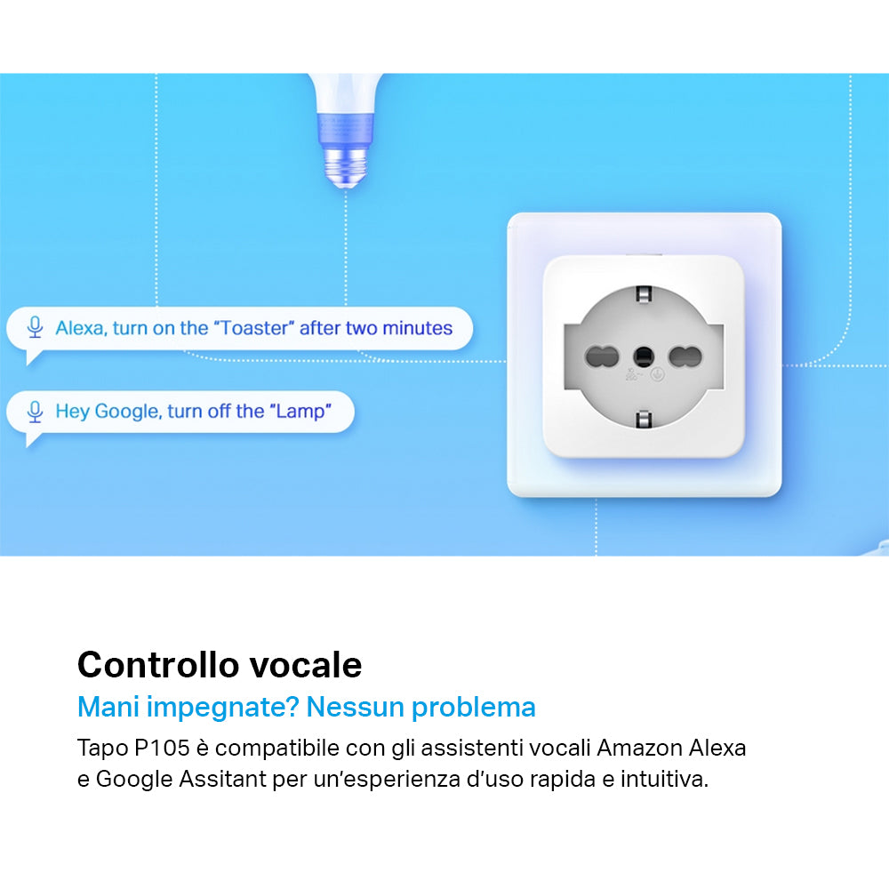Tapo P105 Presa Smart Wi-Fi Italiana Tipo C-F-L 10A, Controllo Vocale con Alexa