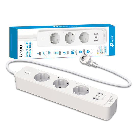 Tapo P300 Multipresa Smart Wi-Fi Schuko 10A, Controlla Separatamente 3 Prese, Caricatore USB integrato 18W, Controllo Vocale con Alexa