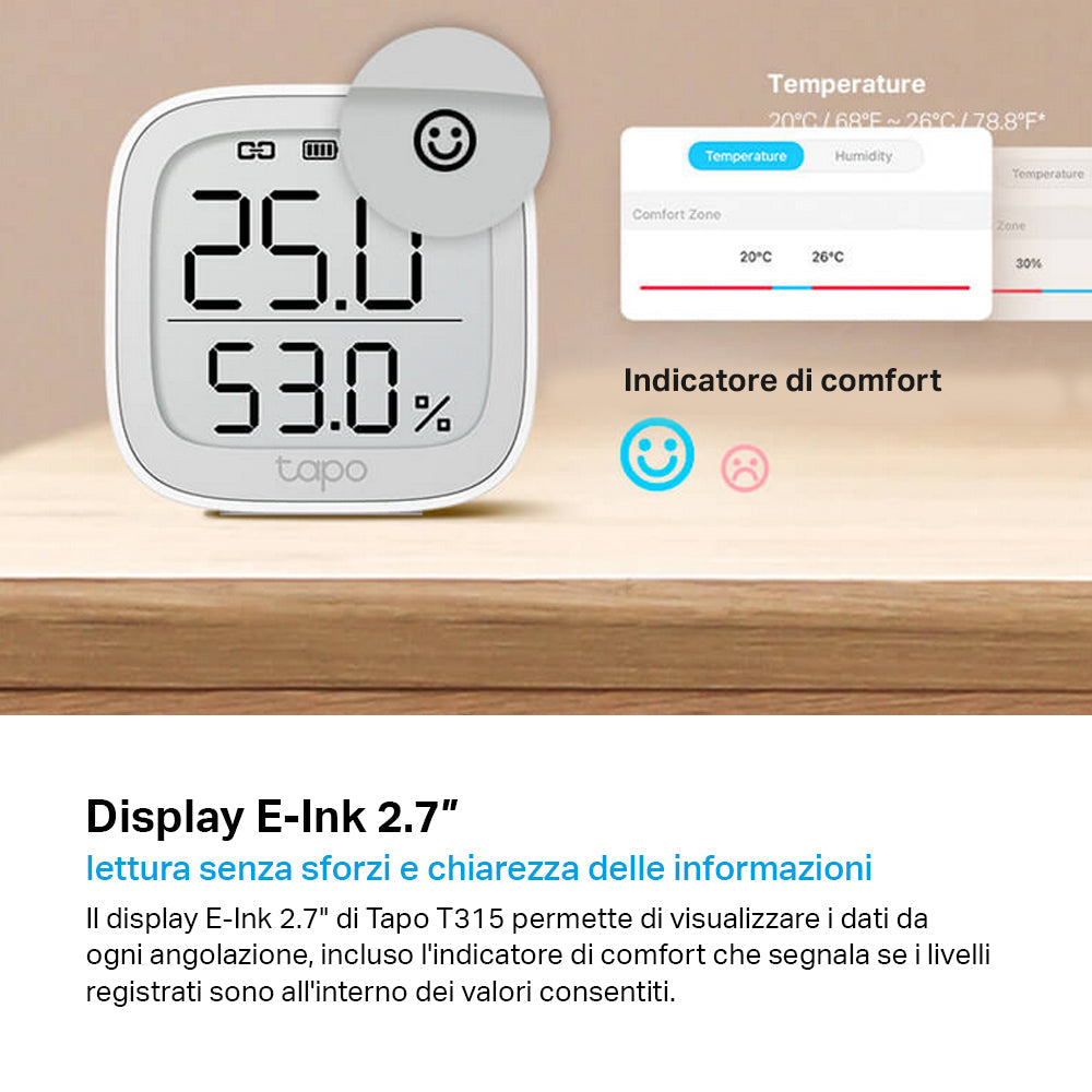 Tapo T315 Sensore di Temperatura e Umidità con Monitor, ⚠️Tapo Hub Necessario