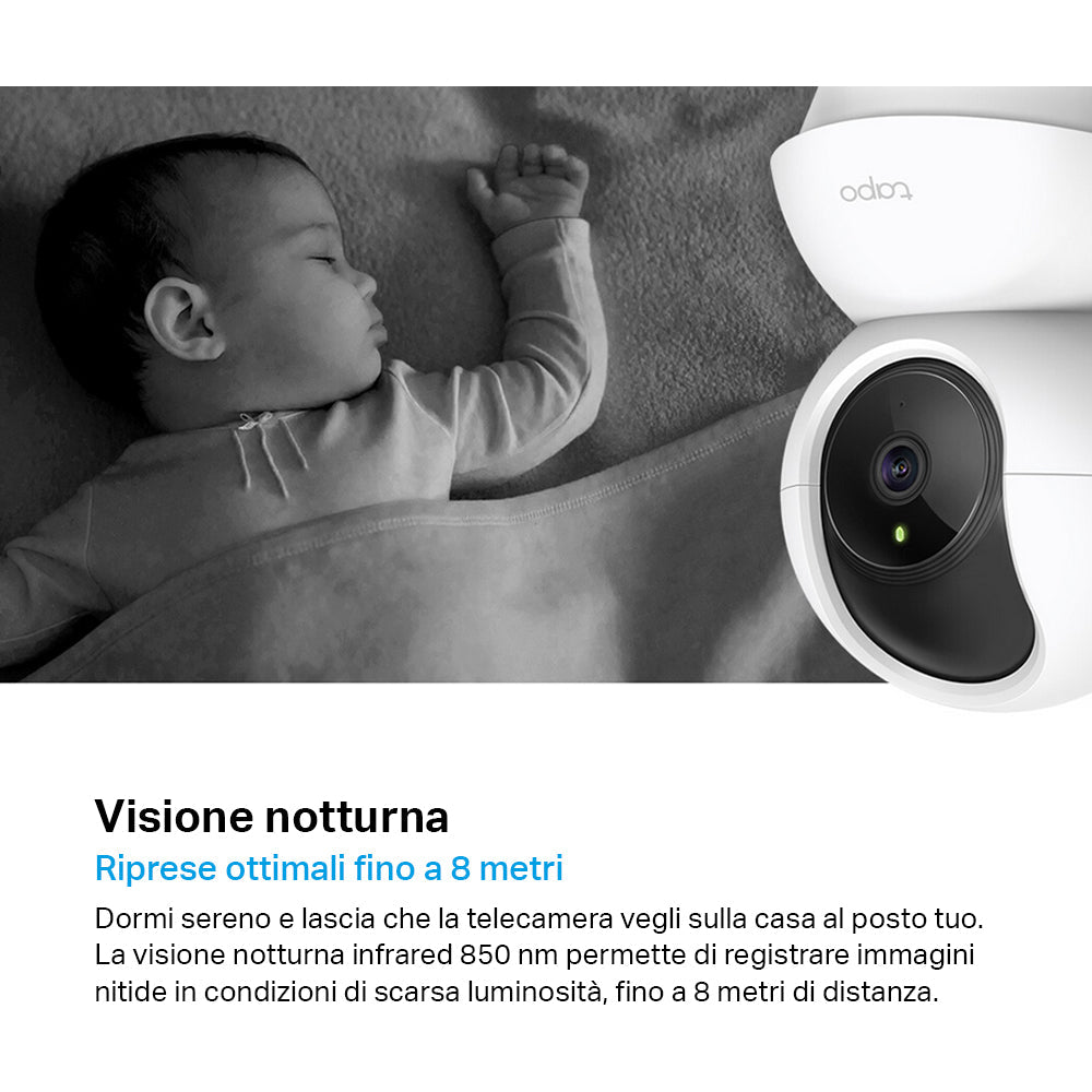 Tapo C200 Telecamera Wi-Fi Interno 1080P FHD, 360° Visuale