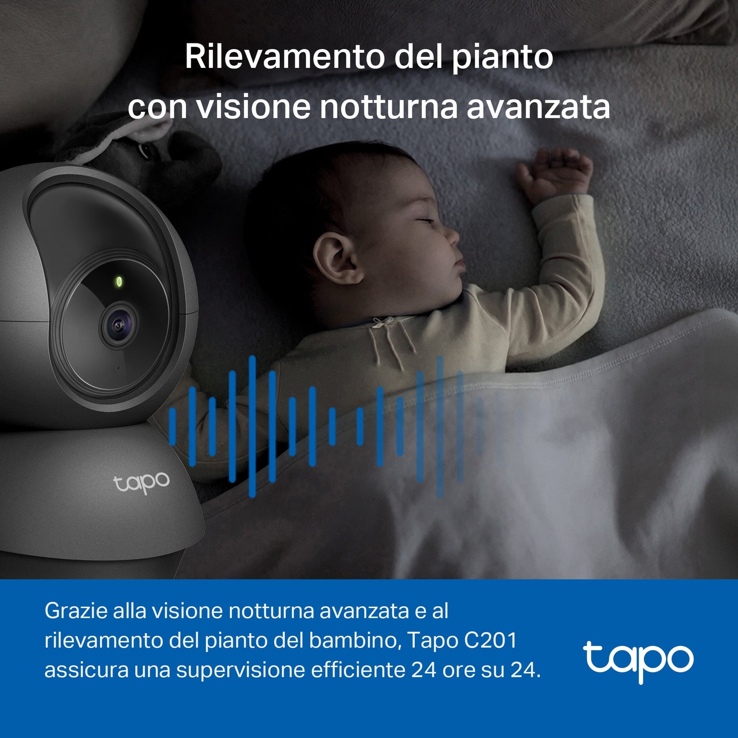 Tapo C201 Telecamera Wi-Fi Interno 1080p FHD, 360° Visuale, Nero