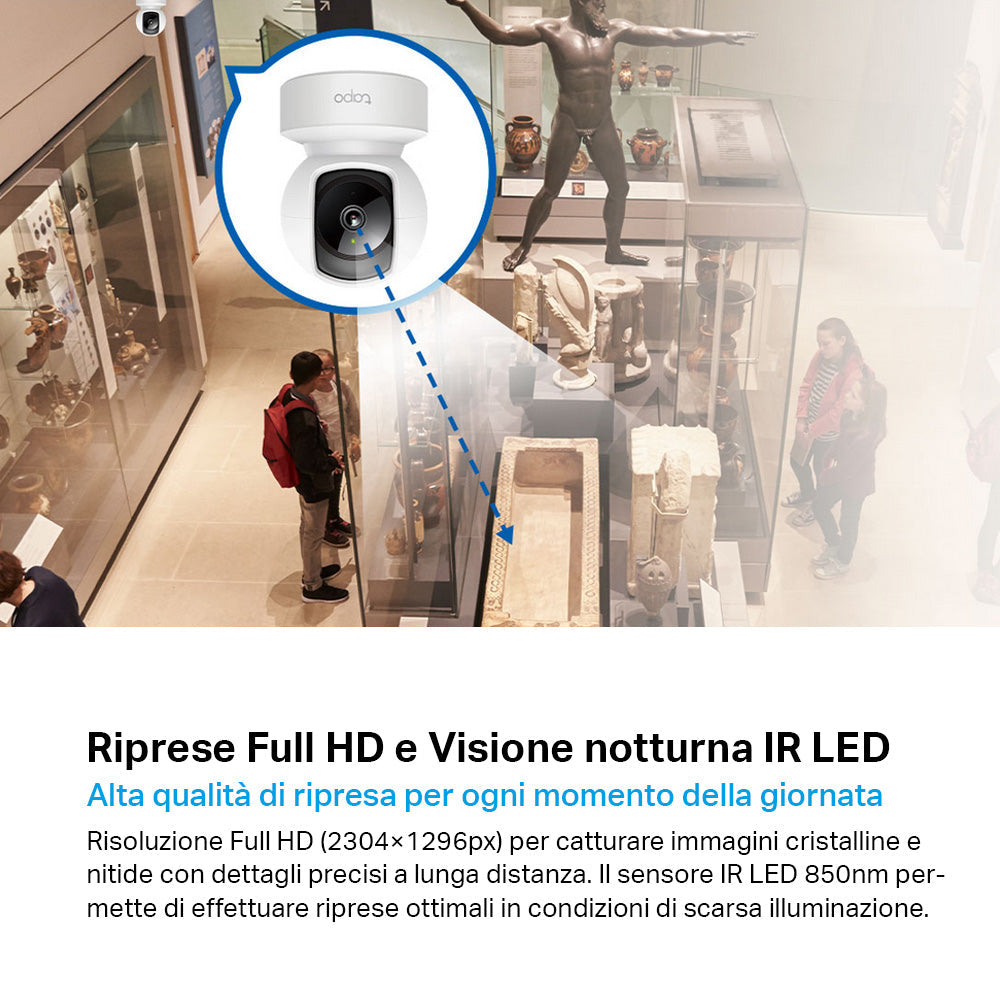 Tapo C202 Telecamera Wi-Fi Interno 1080p FHD, 360° Visuale, Porta Ethernet