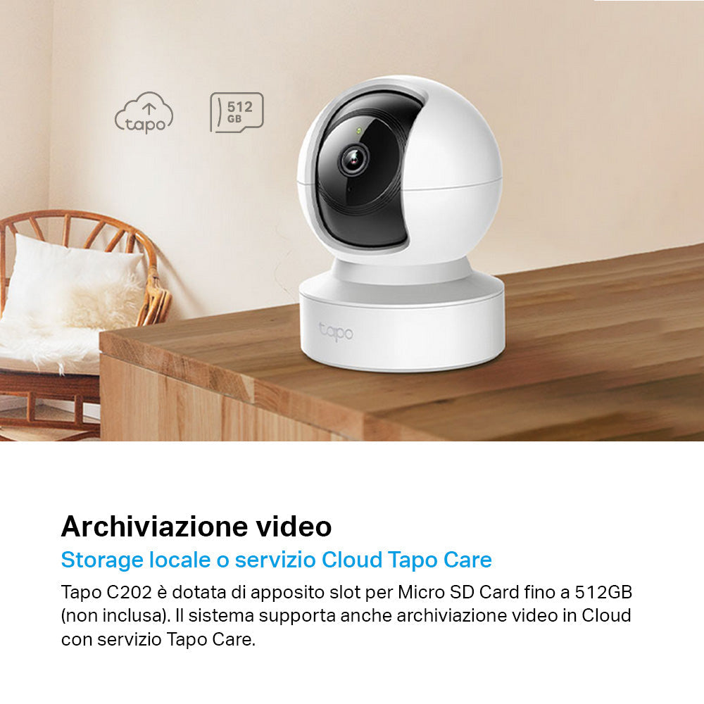 Tapo C202 Telecamera Wi-Fi Interno 1080p FHD, 360° Visuale, Porta Ethernet
