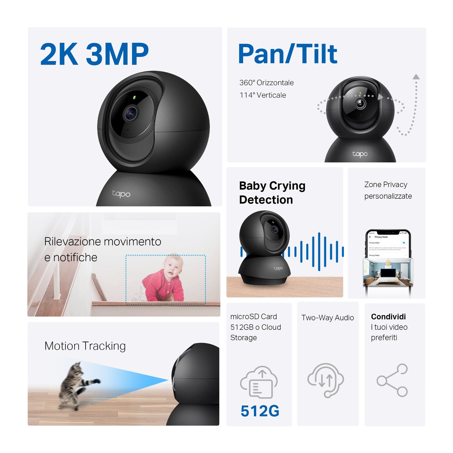 Tapo C211 Telecamera Wi-Fi Interno 2K 3MP, 360° Visuale, Nero