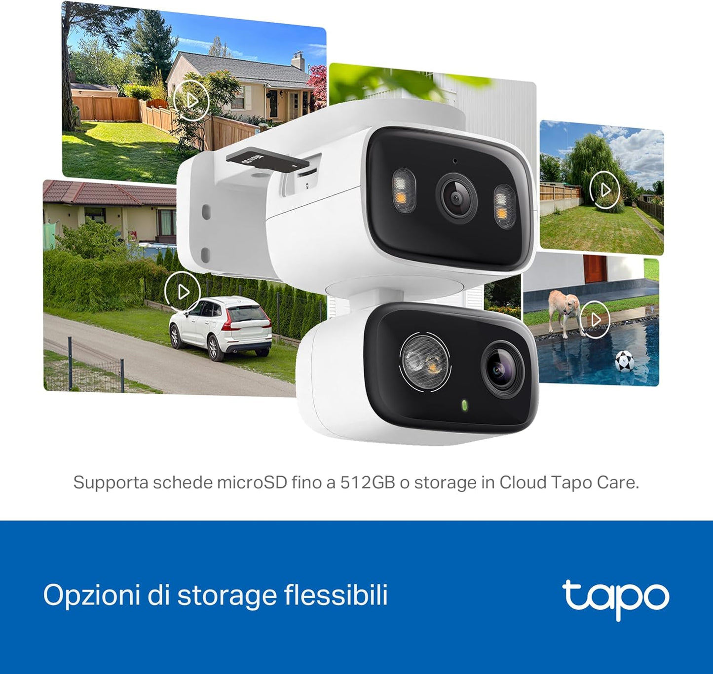 Tapo C246D Telecamera Wi-Fi Esterno/Interno Doppio Obbiettivo 3MP+3MP, 360° Visuale, Visione Notturna a Colori, ⚠️Non a batteria