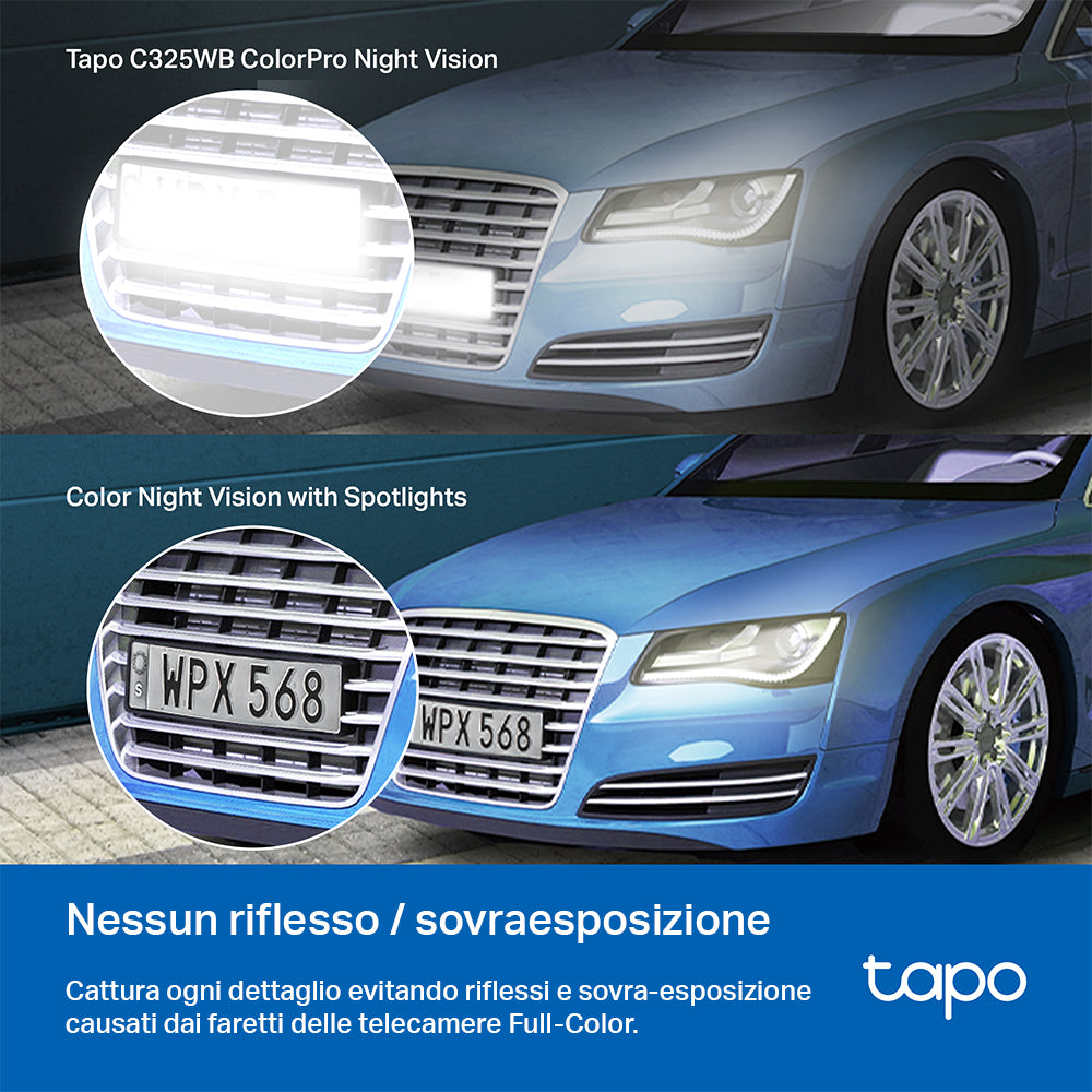 Tapo C325WB Telecamera Wi-Fi Esterno 2K 4MP, Visione Notturna ColorPro, Wi-Fi/Ethernet, ⚠️Non a batteria