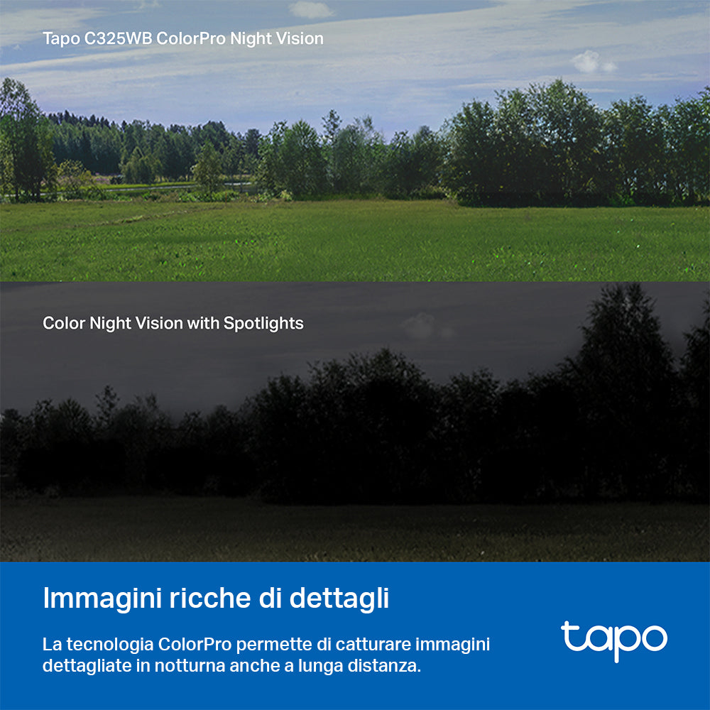 Tapo C325WB Telecamera Wi-Fi Esterno 2K 4MP, Visione Notturna ColorPro, Wi-Fi/Ethernet, ⚠️Non a batteria