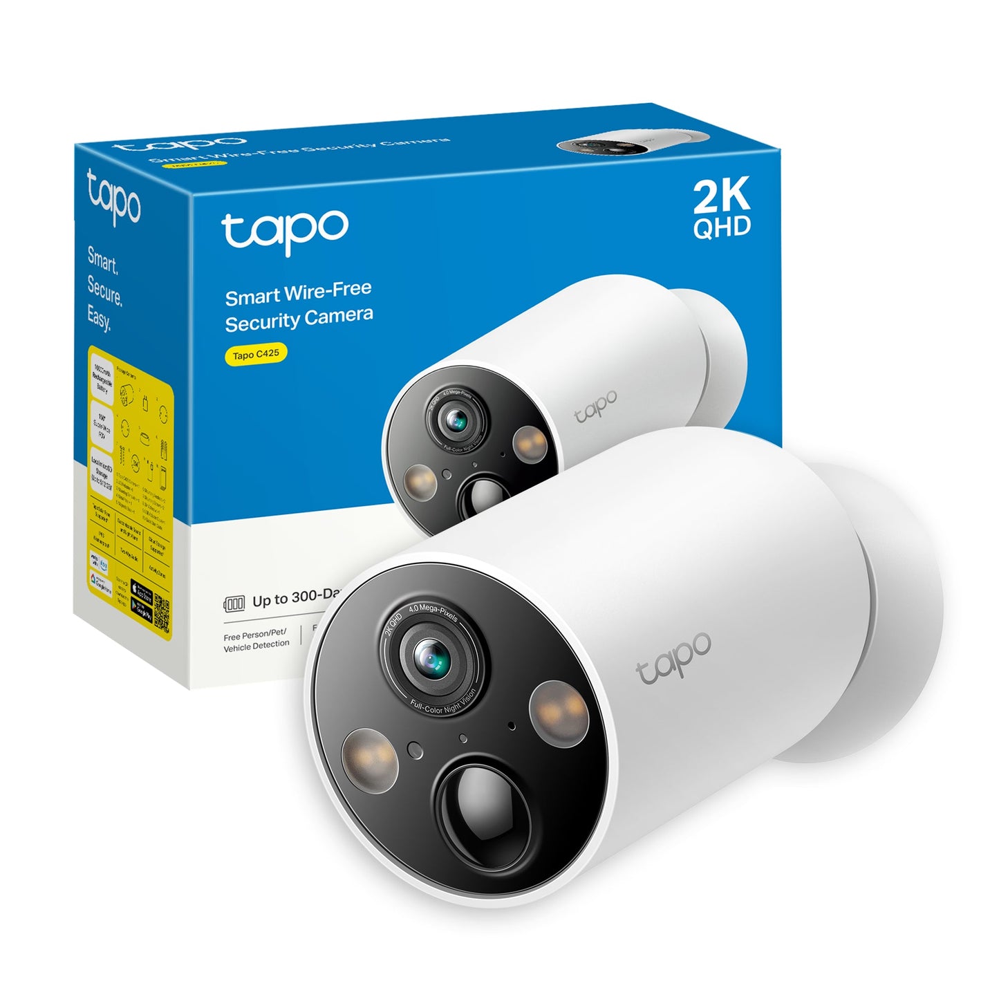 Tapo C425 Telecamera Wi-Fi Esterno a Batteria 2K 4MP, Visione Notturna a Colori, Base Magnetica