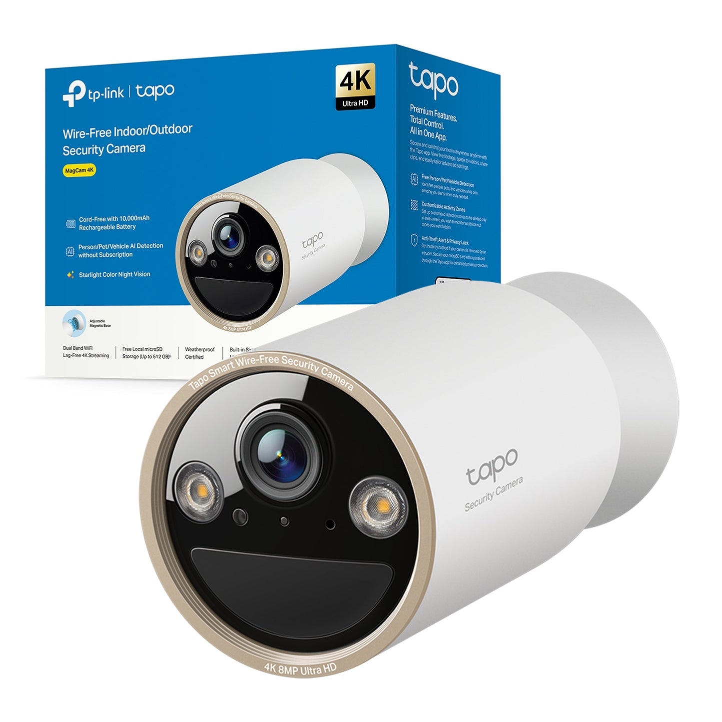 Tapo C460 Telecamera Wi-Fi Esterno a Batteria 4K 8MP, Visione Notturna a Colori Starlight, Base Magnetica