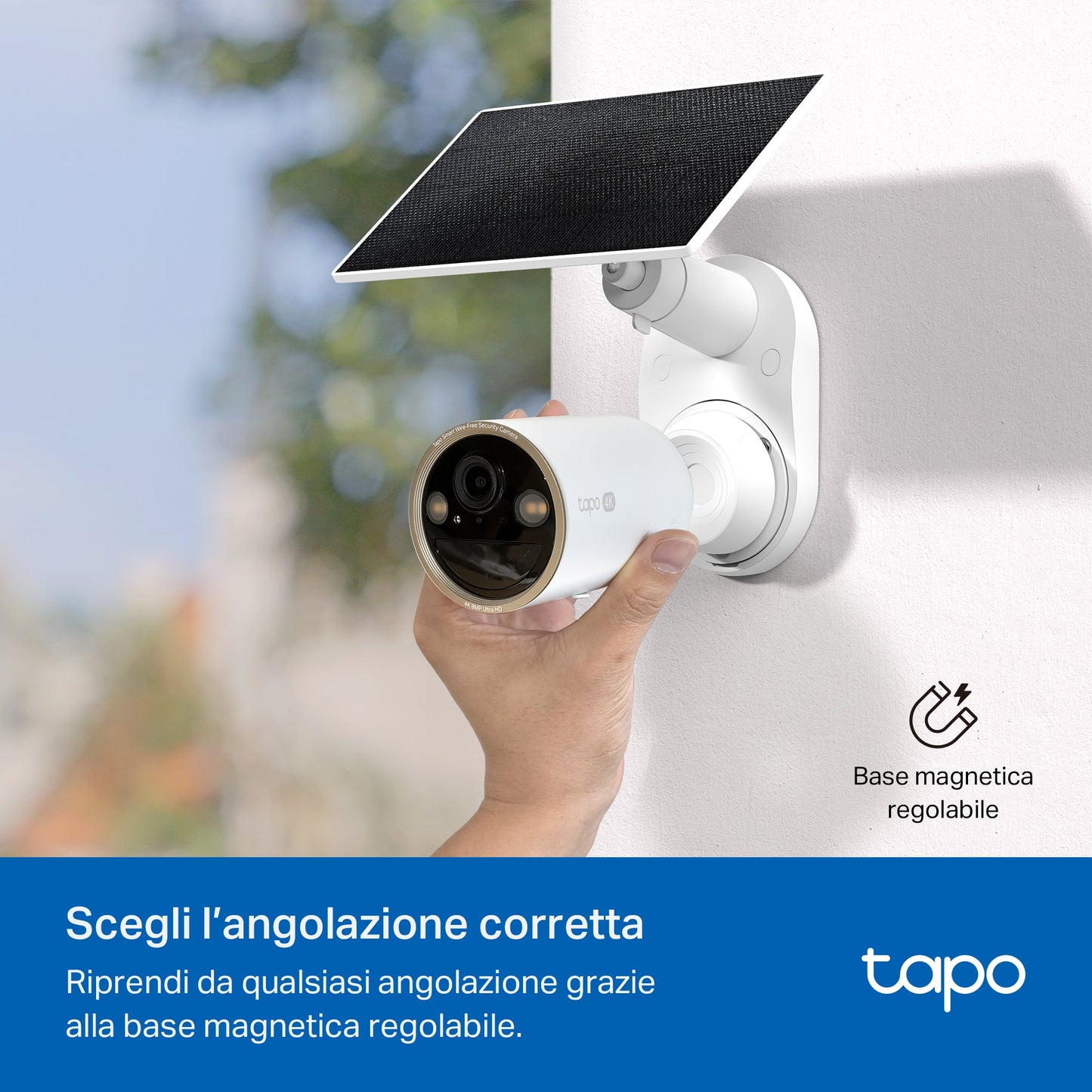 Tapo C460 KIT Telecamera Wi-Fi Esterno a Batteria 4K 8MP con Panello Solare, Visione Notturna a Colori Starlight, Base Magnetica