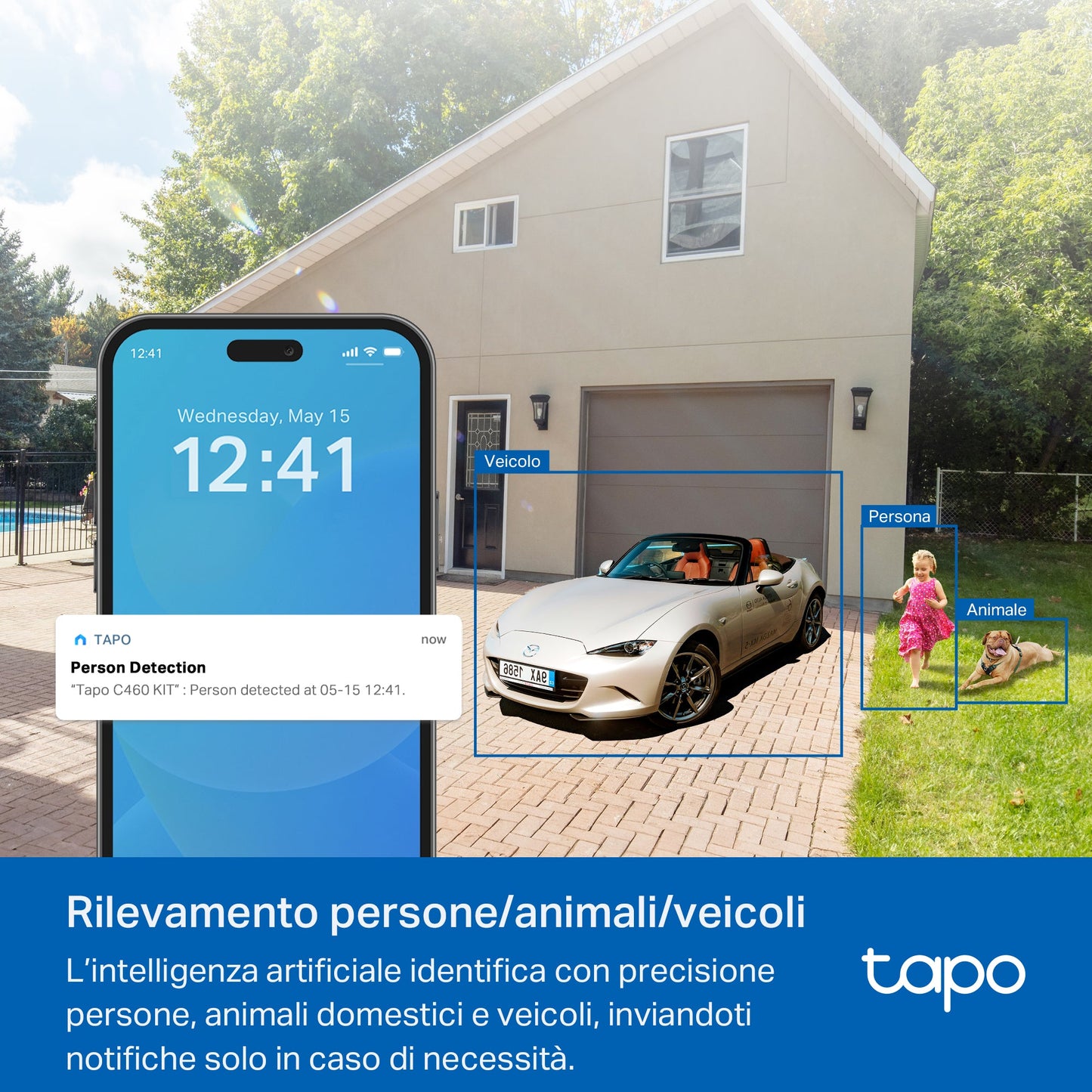 Tapo C460 KIT Telecamera Wi-Fi Esterno a Batteria 4K 8MP con Panello Solare, Visione Notturna a Colori Starlight, Base Magnetica