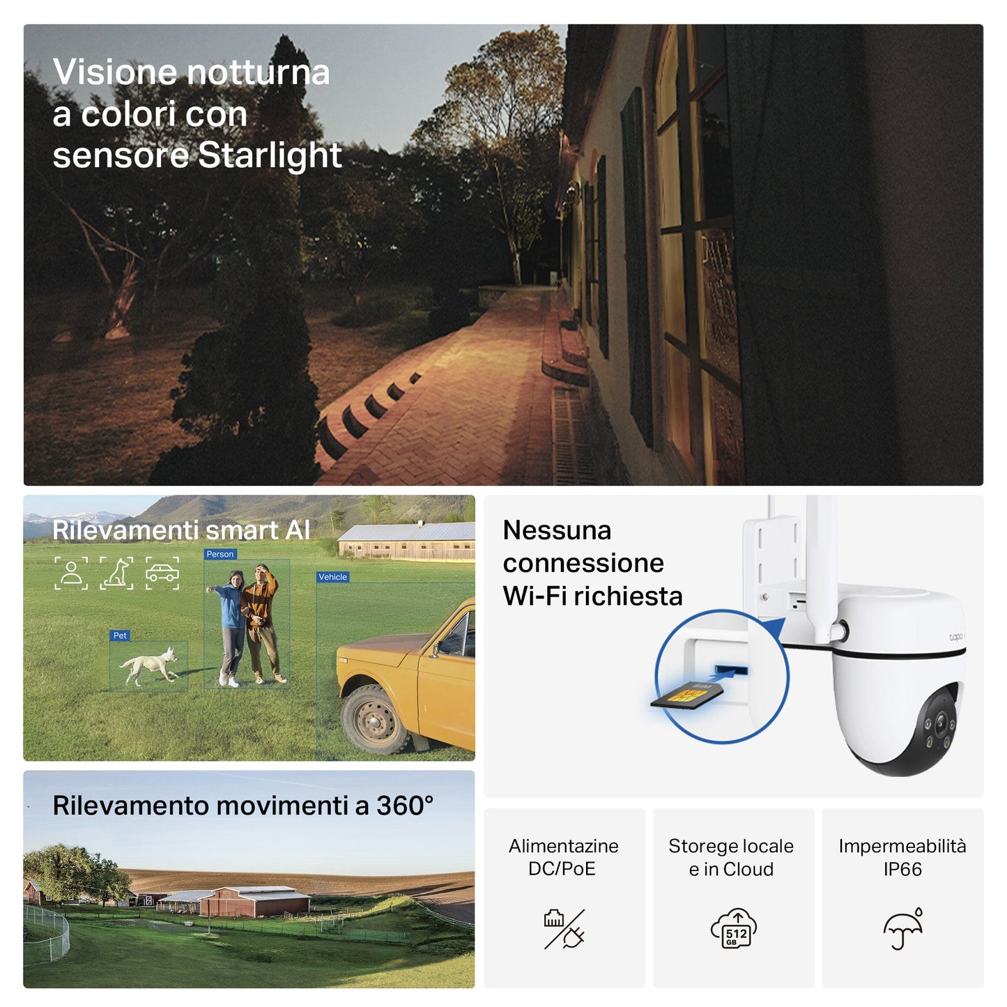 Tapo C501GW Telecamera 4G LTE da Esterno con Slot SIM 1080P, 360° Visuale, Alimentato da DC o PoE, ⚠️Non a batteria