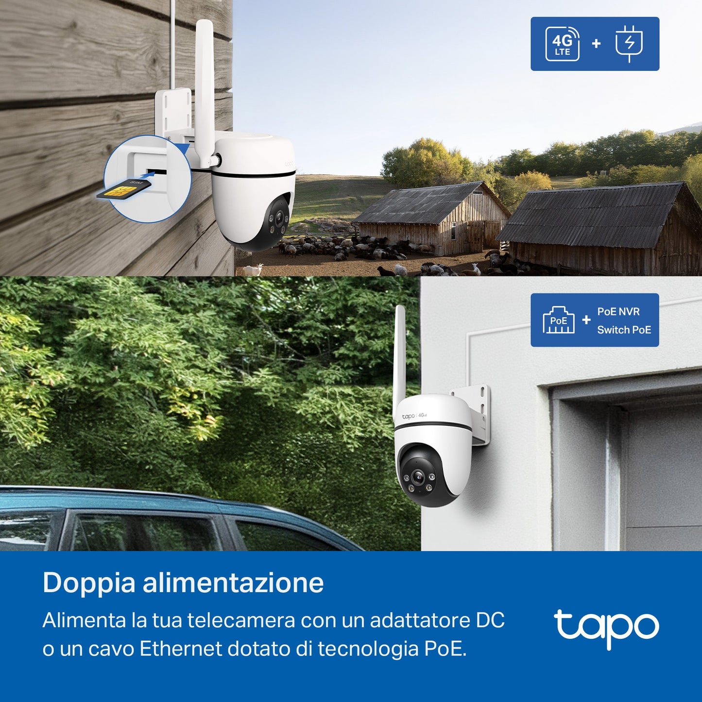 Tapo C501GW Telecamera 4G LTE da Esterno con Slot SIM 1080P, 360° Visuale, Alimentato da DC o PoE, ⚠️Non a batteria