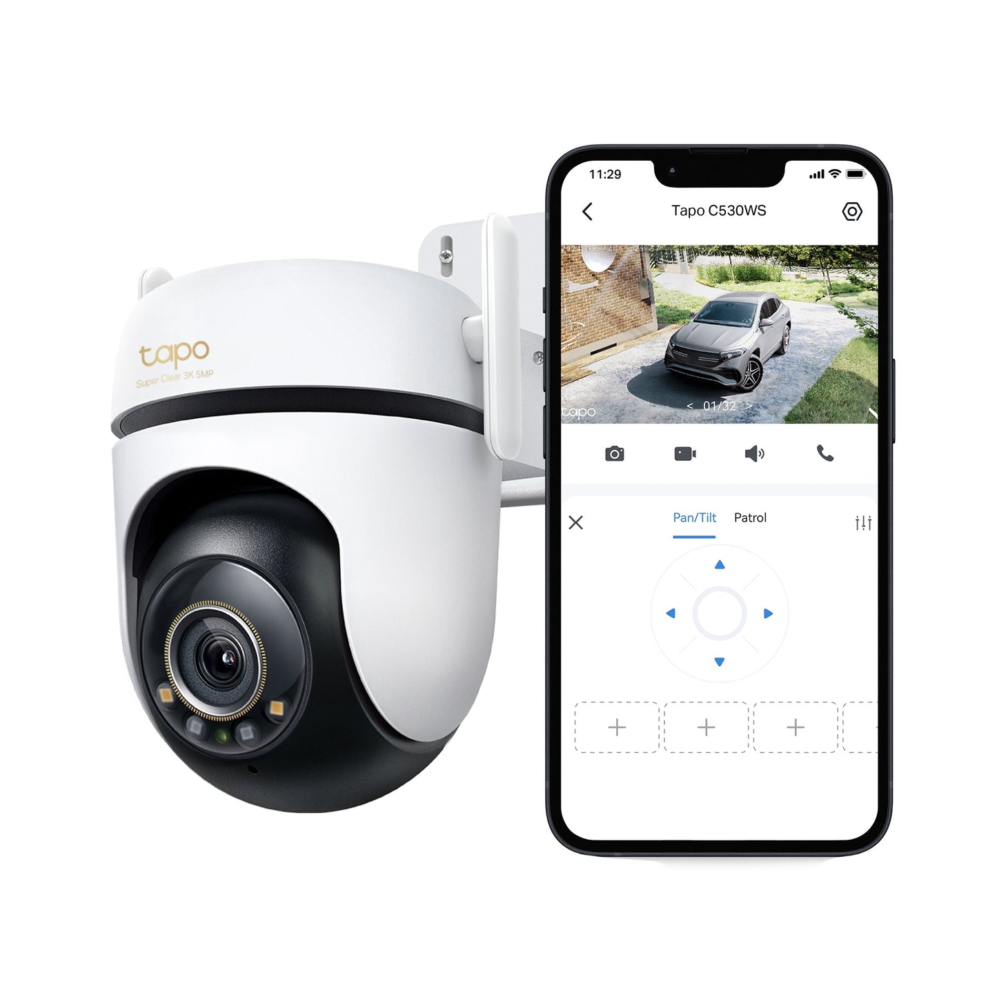 Tapo C530WS Telecamera Wi-Fi Esterno, 3K 5MP, 360° Visuale, Visione Notturna a Colori Starlight, Wi-Fi/Ethernet, ⚠️Non a batteria