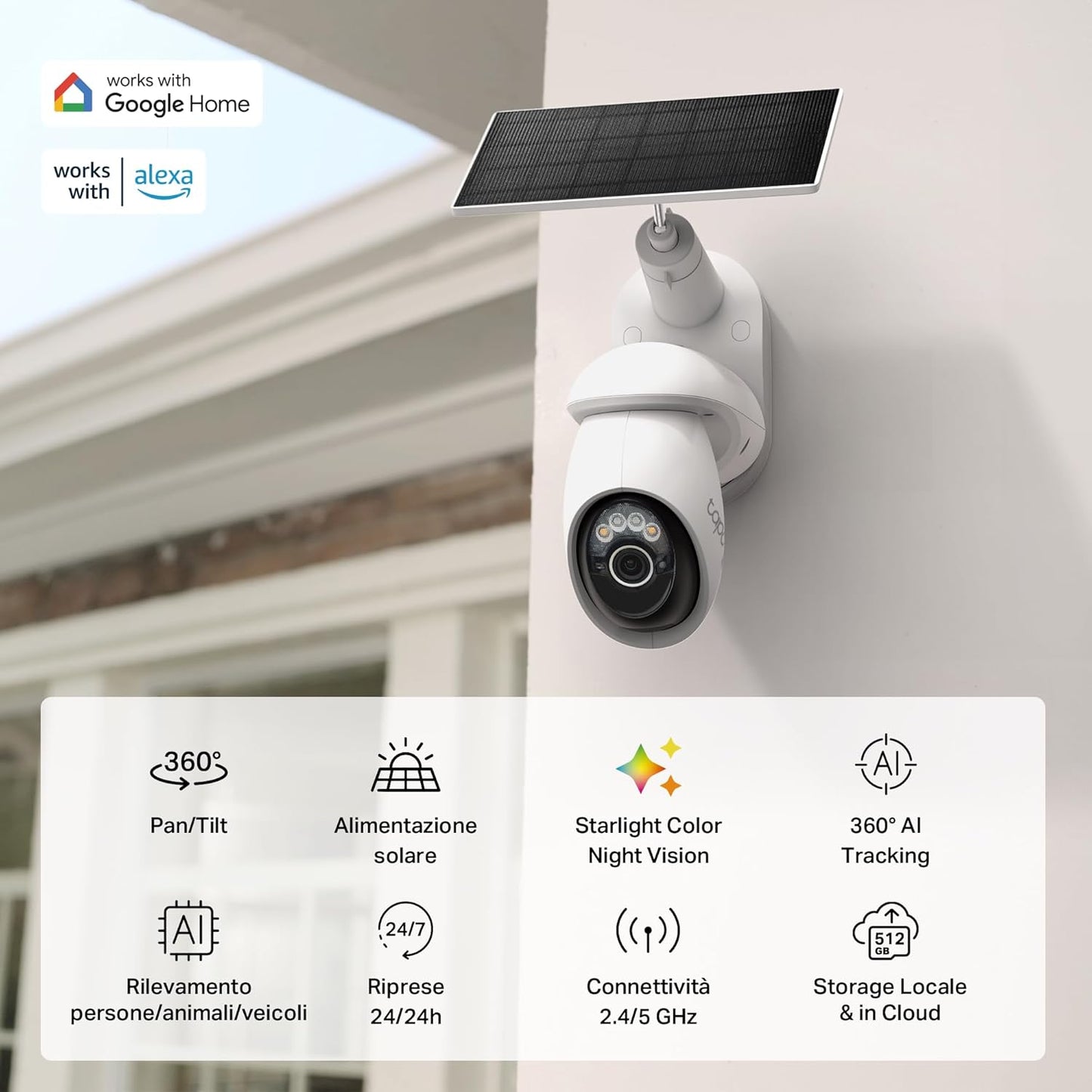 Tapo C660 KIT Telecamera Wi-Fi Esterno 4K 8MP a Batteria, 360° PTZ, Visione Notturna a Colori Starlight, Batteria 10000mAh