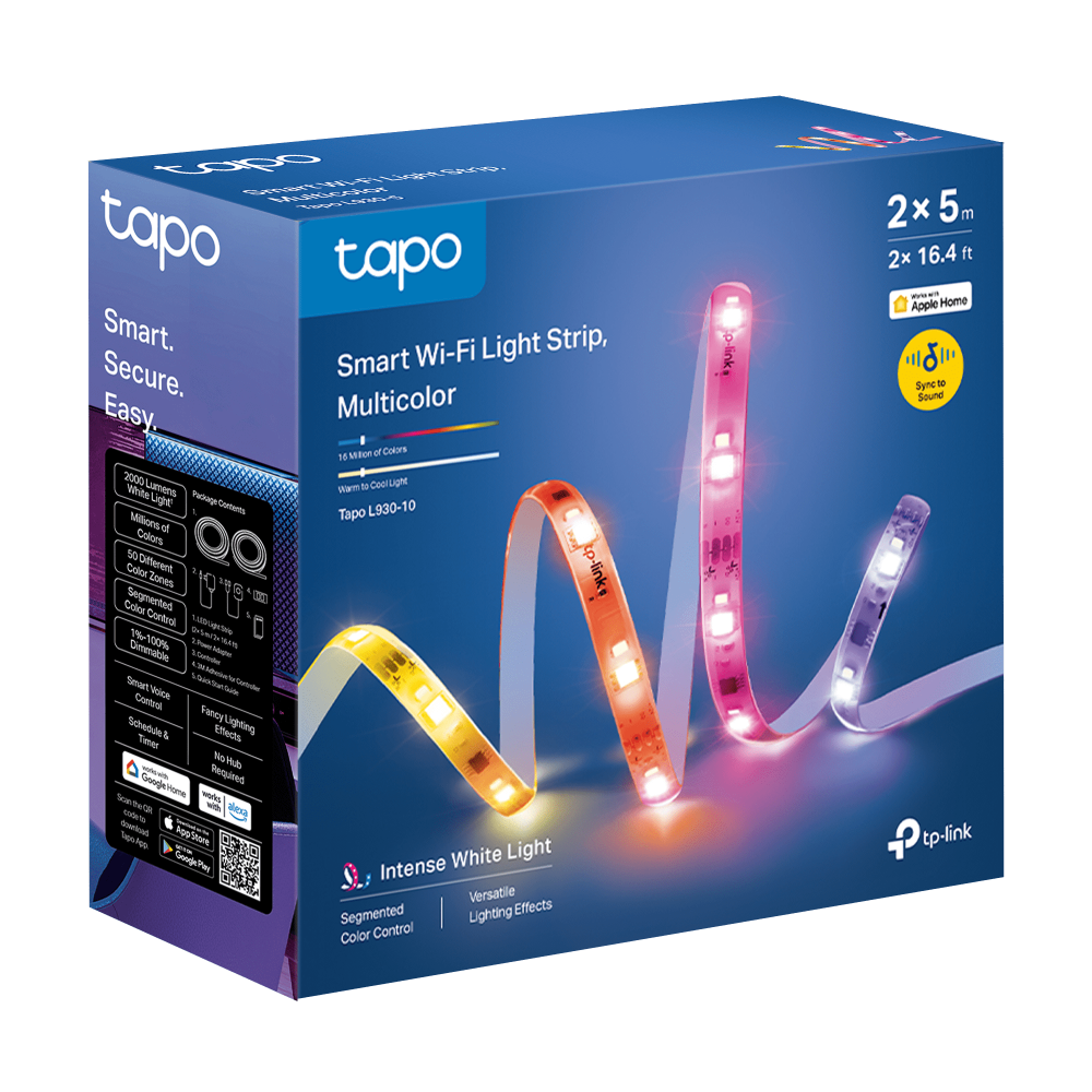 Tapo L930-10 Striscia LED Smart Wi-Fi Multicolore 2x5m, Extra-Luminosa, Zone Colore, Rivestimento Esterno, Controllo Vocale con Alexa
