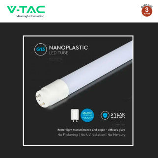 V-Tac VT-122 Tubo LED T8 G13 16,5W SMD Nano Plastic Lampadina 120cm con Starter - SKU 23872 / 23873
