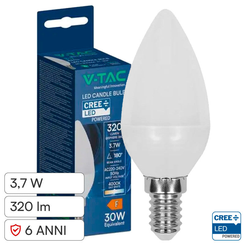 V-Tac VT-1818 Lampadina LED E14 3,7W Candela C37 SMD Chip CREE - SKU 2142166 / 2141666 / 2141226