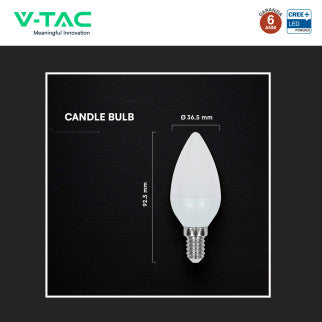 V-Tac VT-1818 Lampadina LED E14 3,7W Candela C37 SMD Chip CREE - SKU 2142166 / 2141666 / 2141226