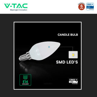 V-Tac VT-1818 Lampadina LED E14 3,7W Candela C37 SMD Chip CREE - SKU 2142166 / 2141666 / 2141226