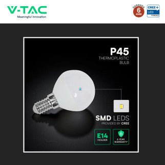 V-Tac VT-1819 Lampadina LED E14 3,7W MiniGlobo P45 SMD Chip CREE - SKU 2141236 / 2141746 / 2141246