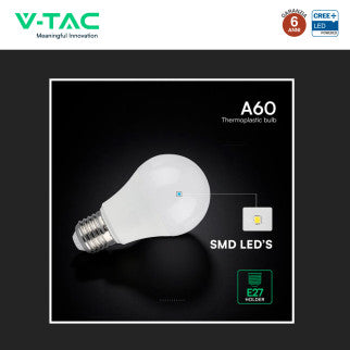 V-Tac VT-2099 Lampadina LED E27 8,5W A60 Goccia SMD Chip CREE - SKU 2172606 / 2172616 / 2172626
