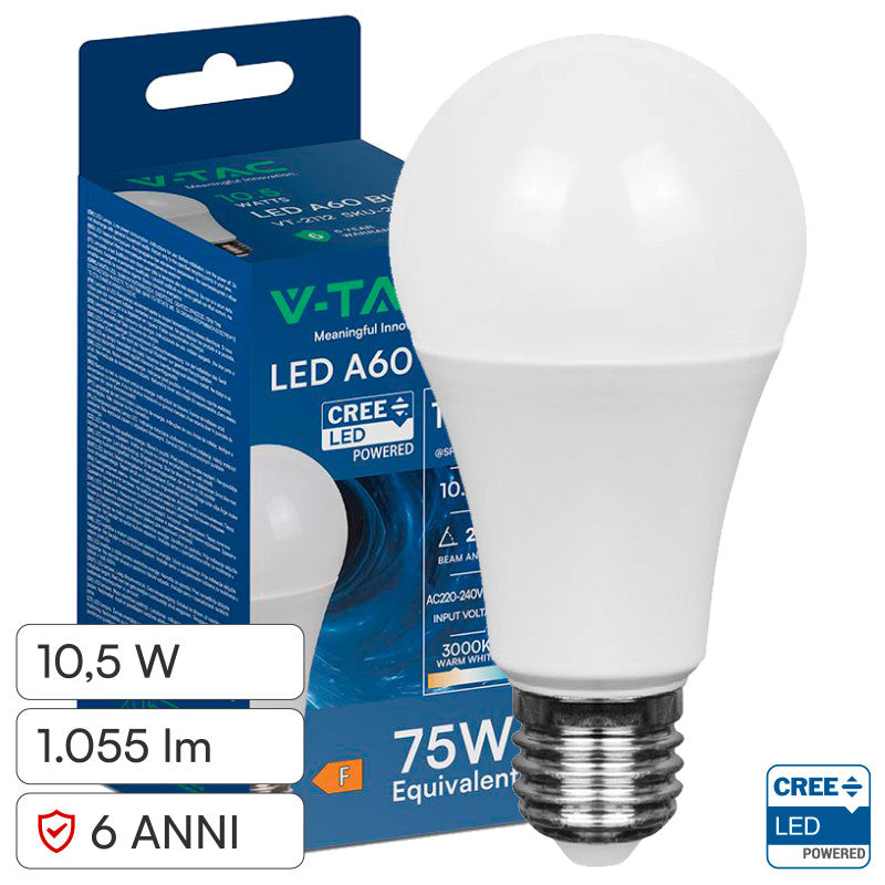 V-Tac VT-2112 Lampadina LED E27 10,5W A60 Goccia SMD Chip CREE - SKU 2173506 / 2173496 / 2173516