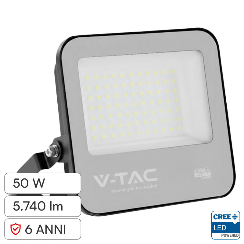 V-Tac VT-4455 Faro LED 50W Faretto SMD Chip CREE IP65 Colore Nero - SKU 231996 / 232166 / 232176